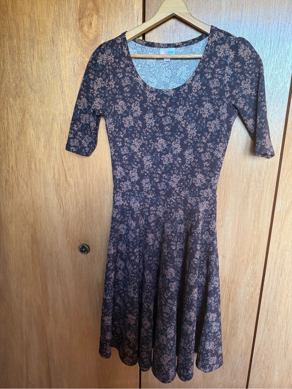LuLaRoe Brown Floral Midi Nicole Style Scoop Neck Dress Size Small!